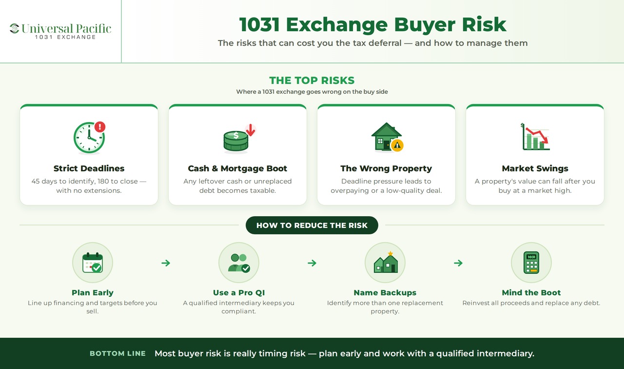 1031 exchange buyer risk infographic — top risks and how to reduce them