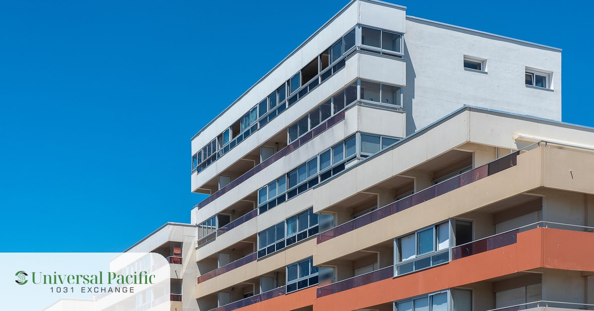 Modern apartment building held as an income-producing investment property eligible for a 1031 exchange